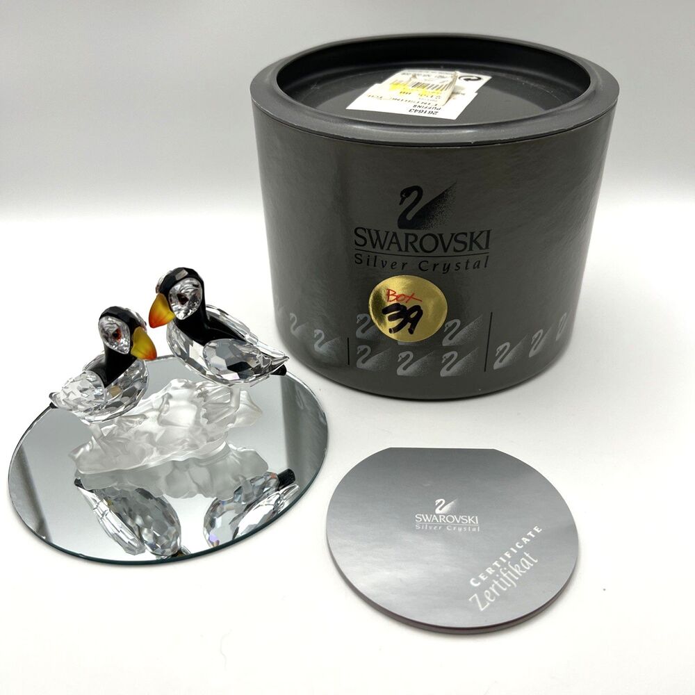 Swarovski Silver Crystal Puffins Pair A7621 In Original Box #39 Stunning Display